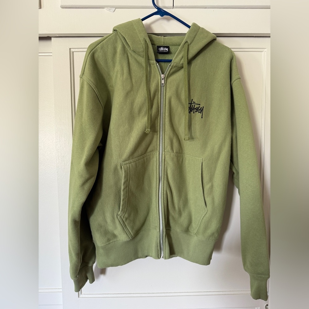 Basic Stussy Zip Hoodie (Olive Green)